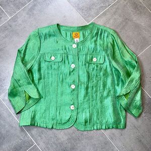 Ruby Rd Petite Women's Dress Top Button Size 16P Glimmering Green